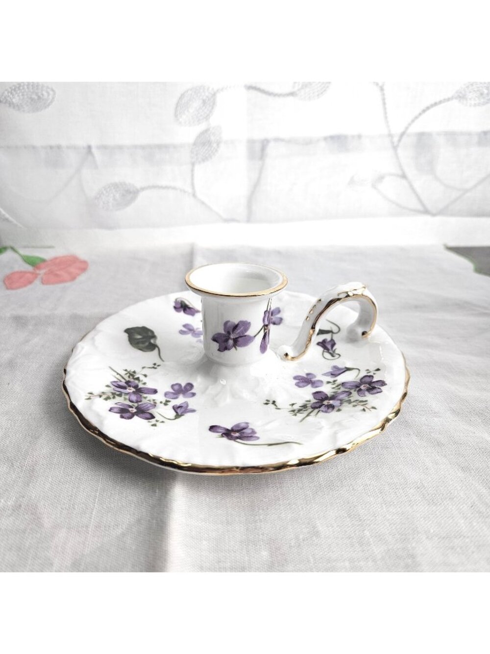 Hammersley Candle Stick Holder Victorian Violets Bone China England